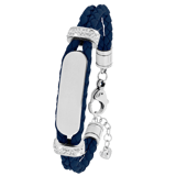 Edelstahl Spritzplatte Armband Leder dunkelblau Kristall