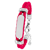 Plattenarmband für Kinder aus Edelstahl und Leder mit hellrosa Kristall