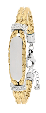 Edelstahl-Plattenarmband, Leder, Gold mit Kristall