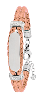 Edelstahl-Plattenarmband, Leder, rosa mit Kristall