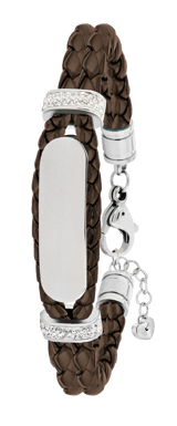 Edelstahl-Plattenarmband, Leder, braun mit Kristall