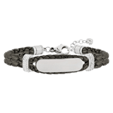 Edelstahl-Plattenarmband, Leder, grau mit Kristall
