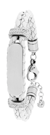 Edelstahl-Plattenarmband mit Leder und weißem Kristall