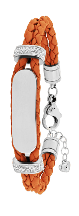 Edelstahlarmband Leder Licht Orange mit Kristall