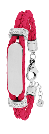 Edelstahl-Plattenarmband mit Leder und rosafarbenem Kristall
