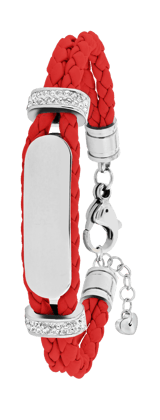 Edelstahl-Plattenarmband mit Leder und rotem Kristall