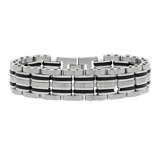 Gerecycled stainless steel armband mat/glans met zwarte accenten