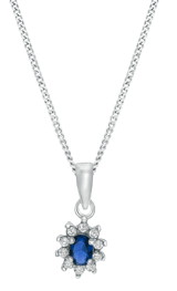 Halskette aus 925er Silber mit saphirblauen Zirkoniasteinen besetztem Anhänger