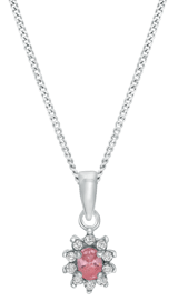 Zilveren ketting&hanger met pink zirkonia