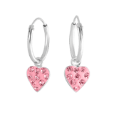 Zilveren kinderoorbellen hart light rose kristal