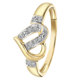 14 Karaat geelgouden ring hart 9 diamanten 0,05ct