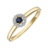 14K geelgouden ring saffier en 12 diamanten 0,08ct
