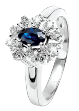 14K witgouden ring 10 diamanten 0,05ct en saffier