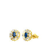 14 Karaat geelgouden oorbellen diamant en saffier