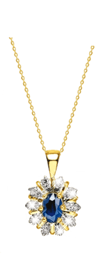 Anhänger, 585 Gelbgold, Diamant, Saphir, 0,05 kt