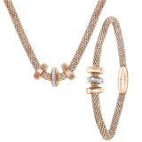 Halskette & Armband aus rotvergoldetem Edelstahl, 3 Ringe mit Kristall