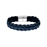 Stalen jongensarmband gevlochten met blauw leer