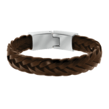 Stalen herenarmband gevlochten leer bruin