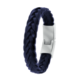 Stalen herenarmband gevlochten leer blauw