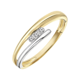 14 Karaat bicolor ring met 3 diamanten 0,06ct