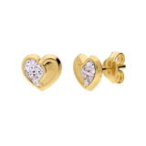 14 karaat geelgouden oorbellen hart met kristal