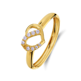 14 karaat geelgouden ring hart met zirkonia
