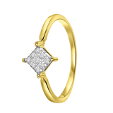 14 Karaat geelgouden ring met 9 diamanten 0,04ct