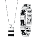 Gerecycled stainless steel set jongens ketting&armband