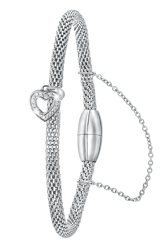 Gerecycled stainless steel armband mesh met hart kristal