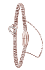 Stainless steel roséplated fantasiearmband met hanger hart met kristal voor dames