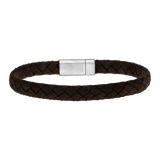 Stalen herenarmband gevlochten leer donker bruin