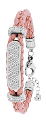 Edelstahl-Plattenarmband mit Leder und hellrosafarbenem Kristall