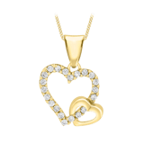 375 Gold Halskette mit Anhänger, zwei Herzen mit Zirkonia