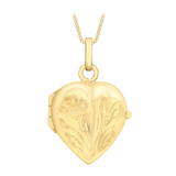 375 Gold Halskette, Herzmedaillon mit Blumen