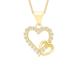 375 Gold Halskette mit Anhänger, zwei Herzen mit Zirkonia