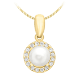 9 karaat ketting met hanger met parel en zirkonia voor dames