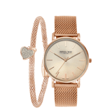 Set aus Edelstahl rotvergoldet mit Armbanduhr