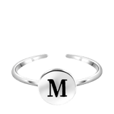 Zilveren ring alfabet verstelbaar rhodiumplated