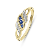 14 karaat geelgouden ring met saffier en diamant 0,11ct