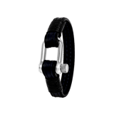 Armband aus Edelstahl und schwarzem/blauem Leder mit D-Verschluss, matt