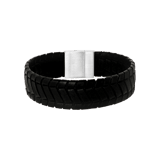 Herrenarmband aus Edelstahl und schwarzem Leder