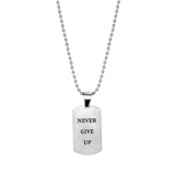 Halskette und Gravuranhänger aus mattem Edelstahl, „Never give up