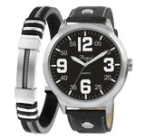 Set mit Gummiarmband und Regal Armbanduhr aus Edelstahl