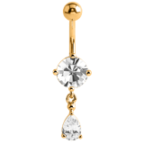 Stainless steel goldplated navelpiercing druppel met kristal voor dames