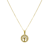 Halskette & Anhänger, 375 Gold, Lebensbaum mit Zirkonia