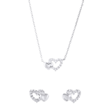 Zilveren sieradenset met een ketting en oorbellen hart met zirkonia