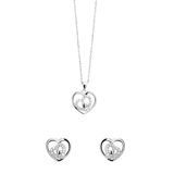 Set mit Halskette und Ohrringen aus 925 Silber, Herzen mit Zirkonia