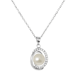 Halskette & Anhänger, 925 Silber, Süßwasserperle, Zirkonia