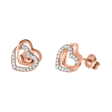 Ohrringe aus 925 Silber, rosa, 2 Herzen mit Zirkonia