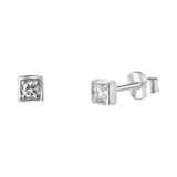 925 Silberohrringe viereckig mit Zirkonia, 4 mm